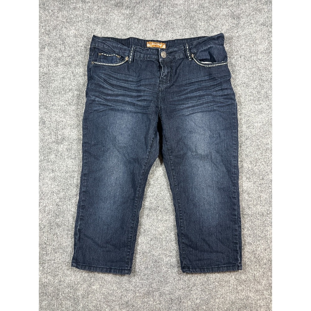 Jeans Colony Capri Womens 16 Blue Whiskering Denim Stretch Mid Rise Dark Wash